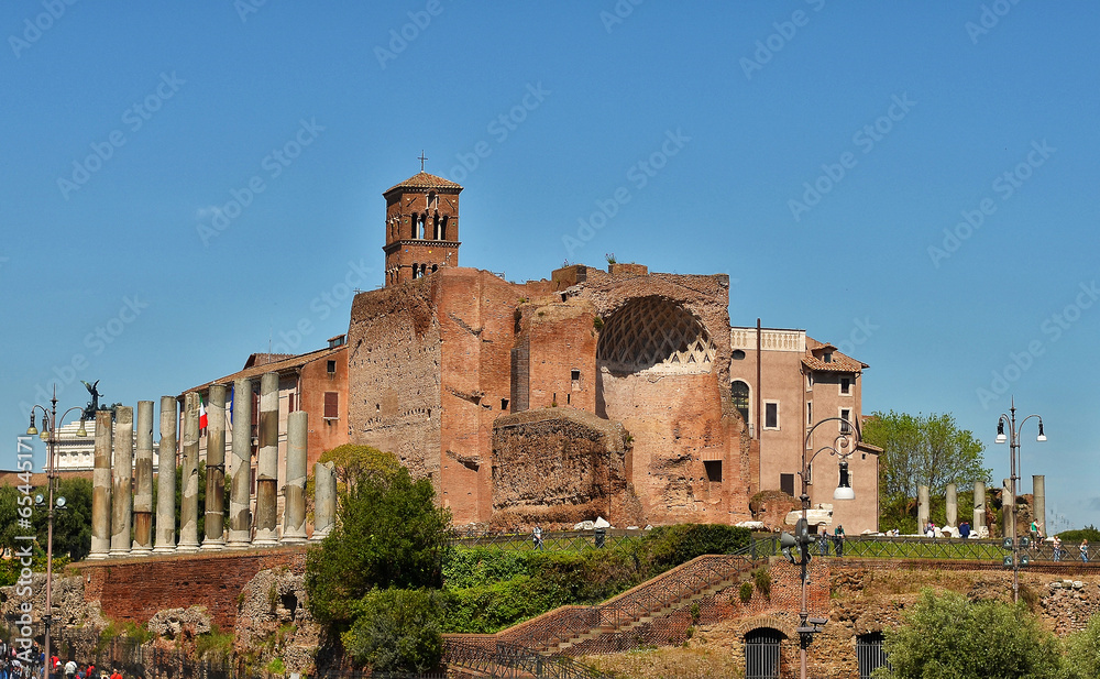 Remains of ruined Palatine Hills in Rome