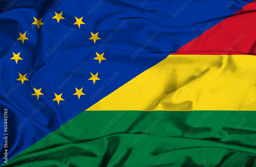 Waving flag of Bolivia and EU
