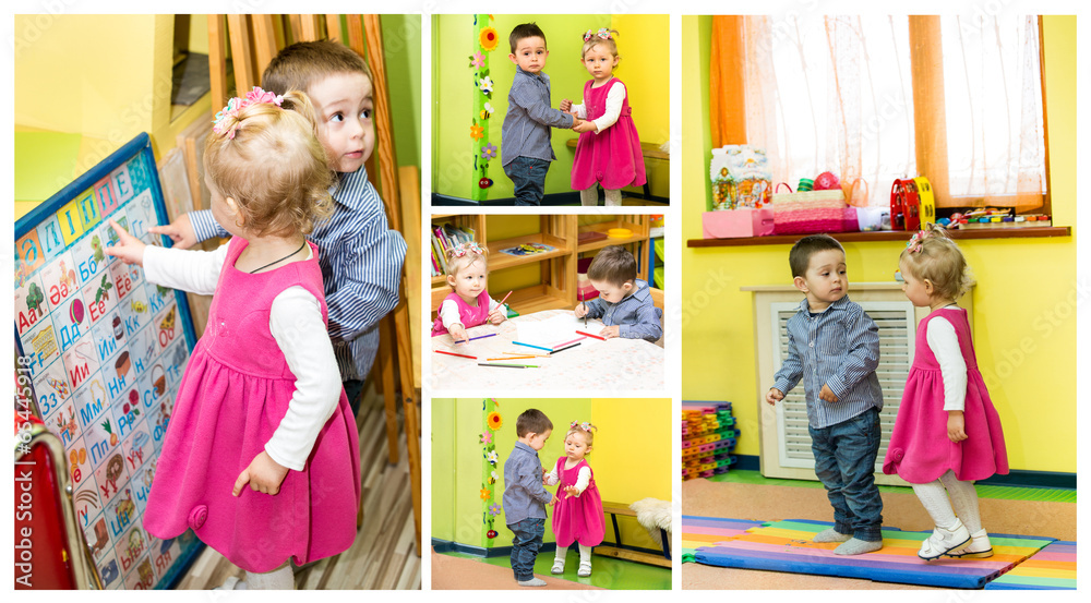 Fototapeta premium Two kids in Montessori preschool Class.