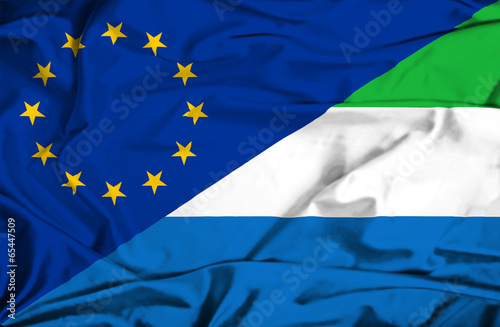 Waving flag of Sierra Leone and EU