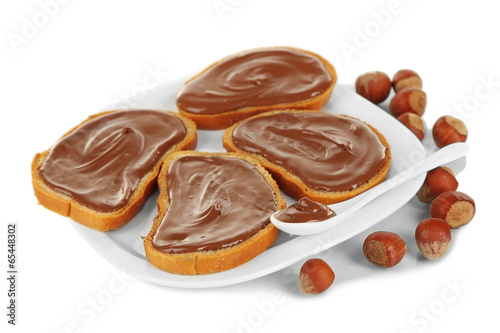 Bread with sweet chocolate hazelnut spread