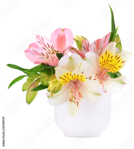 Fototapeta Naklejka Na Ścianę i Meble -  Alstroemeria flowers in vase isolated on white