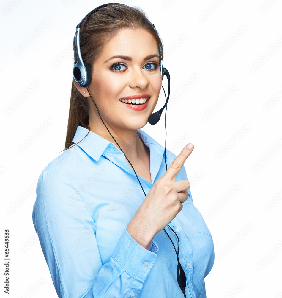 © Yuriy Shevtsov - Woman opereator finger pointing on white