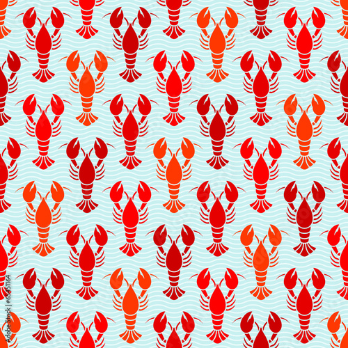 Seamless Lobster & Waves Pattern Red/White/Blue