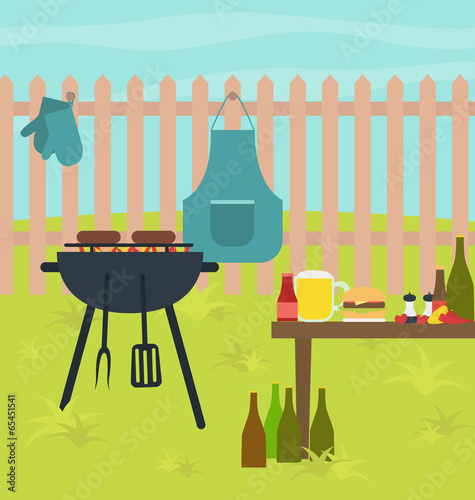 Barbecue grill summer party scene illustration vector