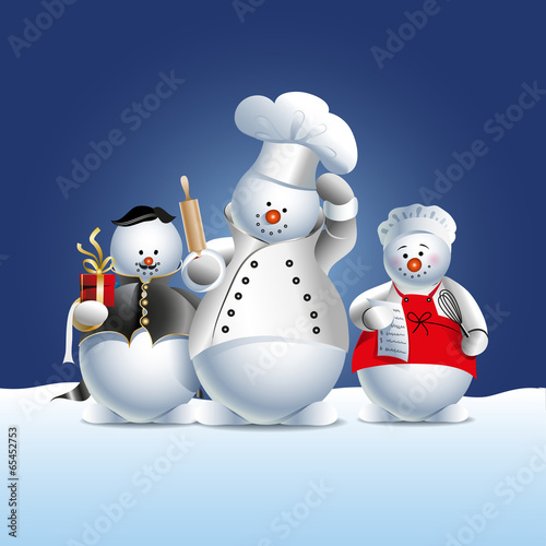 Schneemänner als Küchencrew