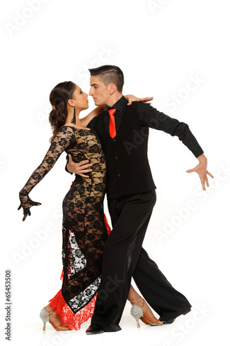 Latino dancers in ballroom isolated on white..