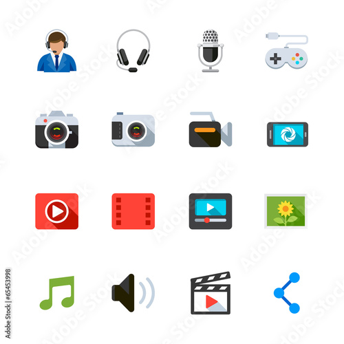 Multimedia and Entertainment Icons with white background
