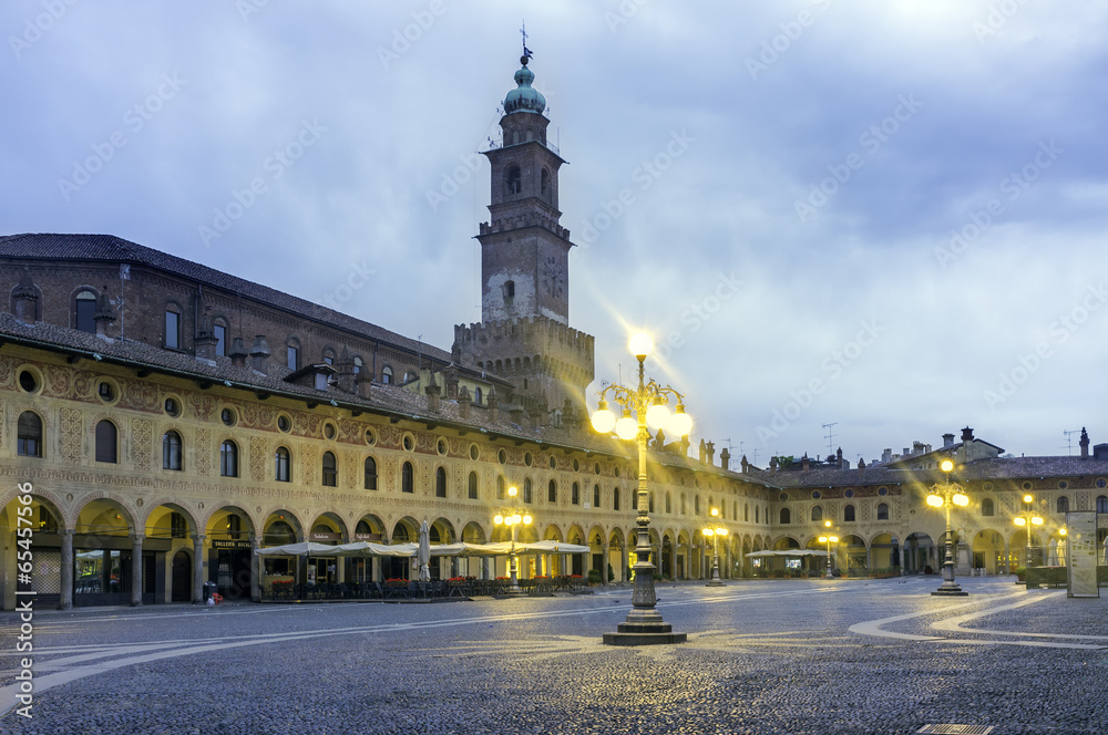 Vigevano Piazza Ducale early morning panorama color image
