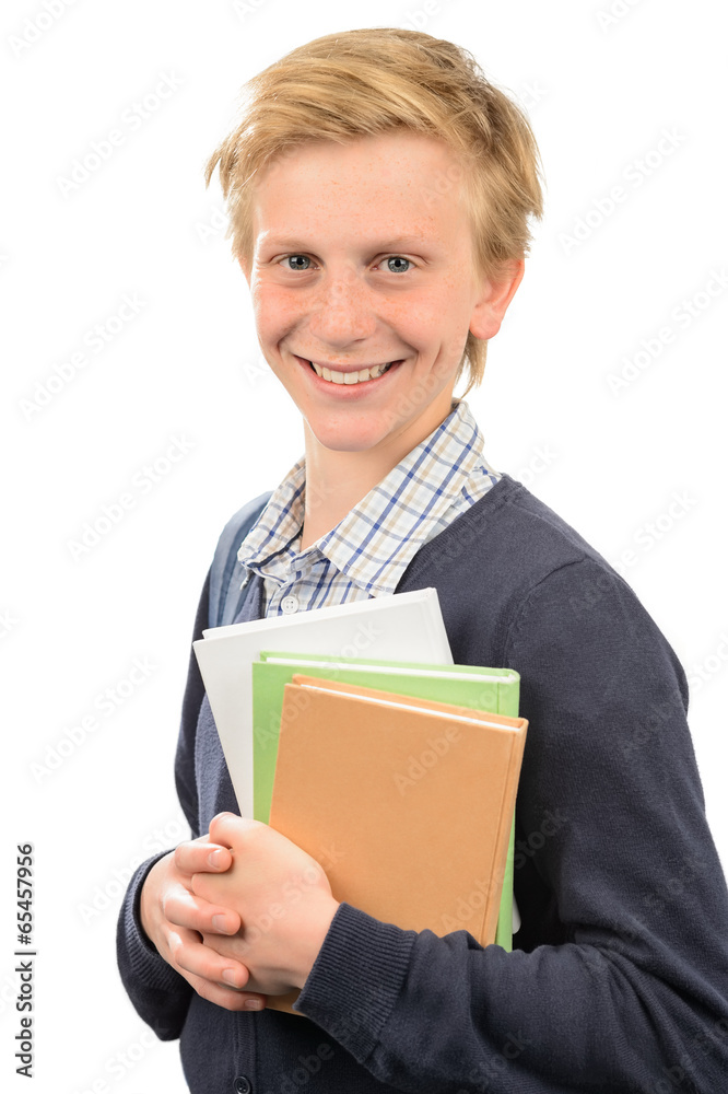 Happy teenage student holding books Happy teenage student holding books