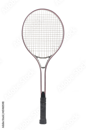 Old tennis racket isolated on white.
