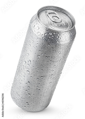 500 ml aluminum beer can with water drops isolated on white