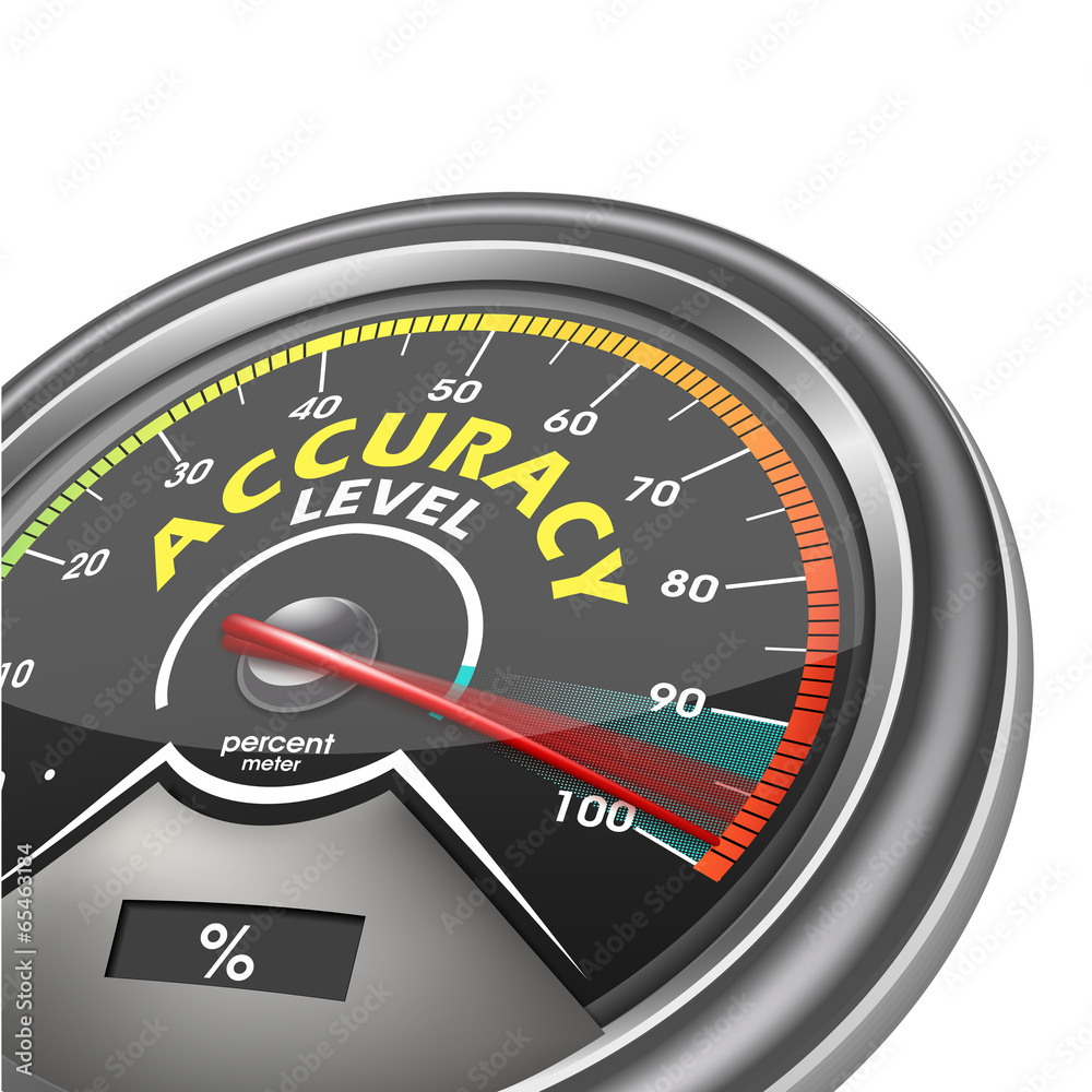 accuracy level conceptual meter indicate hundred percent accuracy level conceptual meter indicate hundred percent