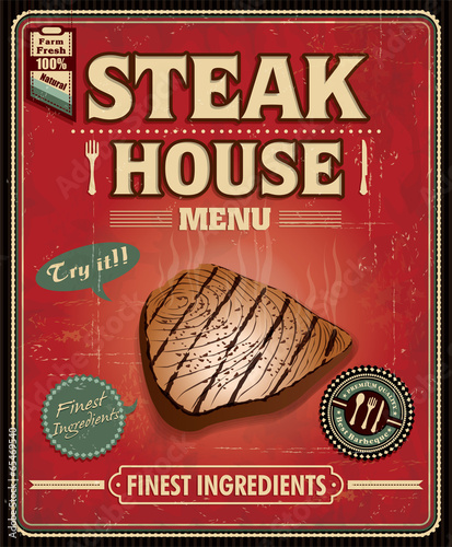 Vintage fish steak house poster design