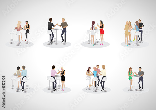 Group Of Friends At The Bar Table Set - Isolated On Gray