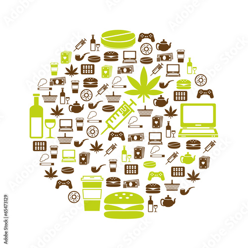 addiction icons in circle