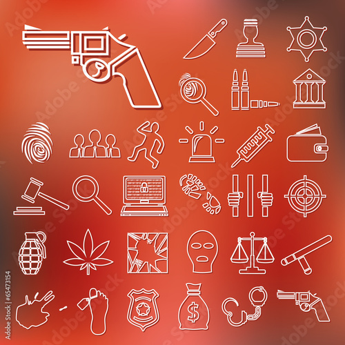 crime and justice outline icons