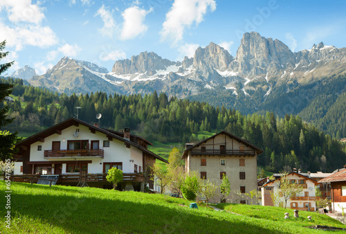 Typical alpine residential structure in  Dolomites, Italy photo