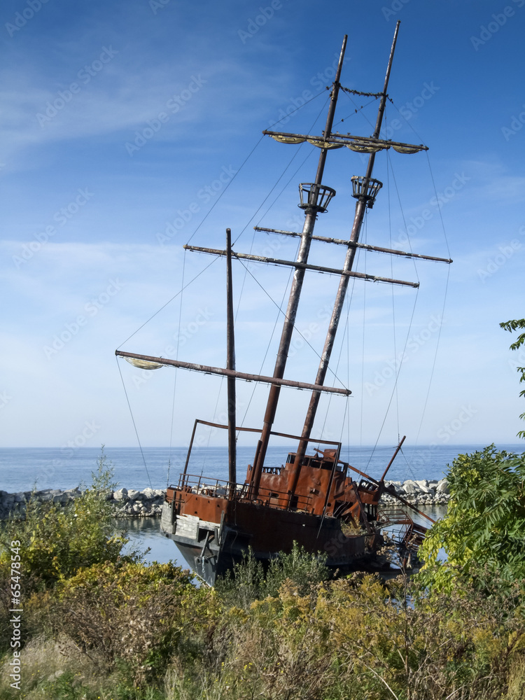 Replica of Grande Hermine ship, River St Lawrence, Ontario,