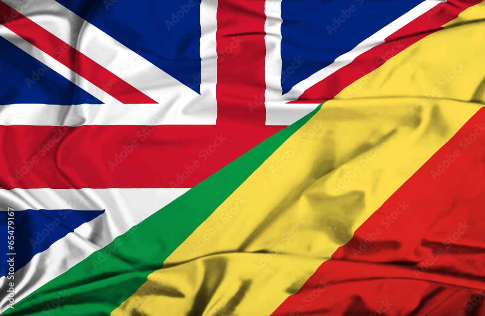 Waving flag of Congo Republic and UK Waving flag of Congo Republic and UK