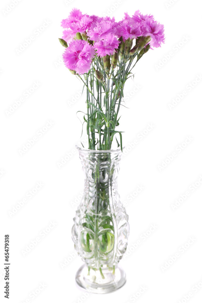 Beautiful summer flowers in vase, isolated on white Beautiful summer flowers in vase, isolated on white