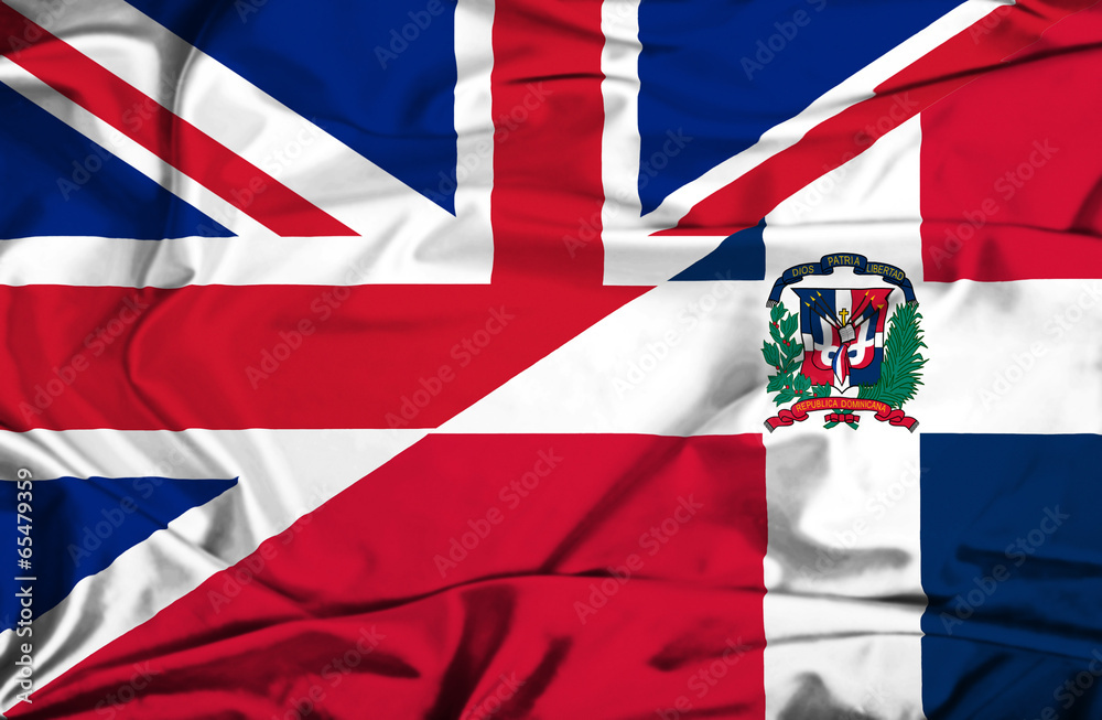 Waving flag of Dominican Republic and UK Waving flag of Dominican Republic and UK