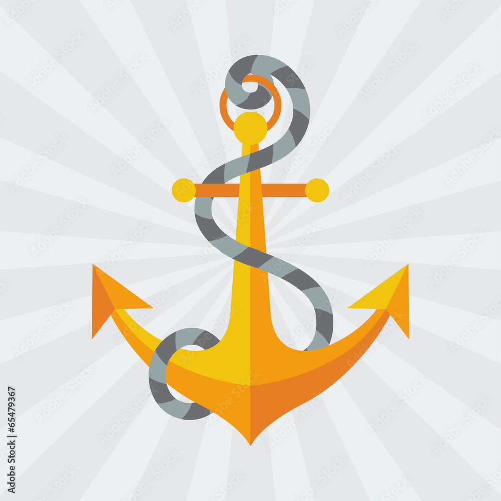 Nautical anchor with rope in flat design style. Nautical anchor with rope in flat design style.