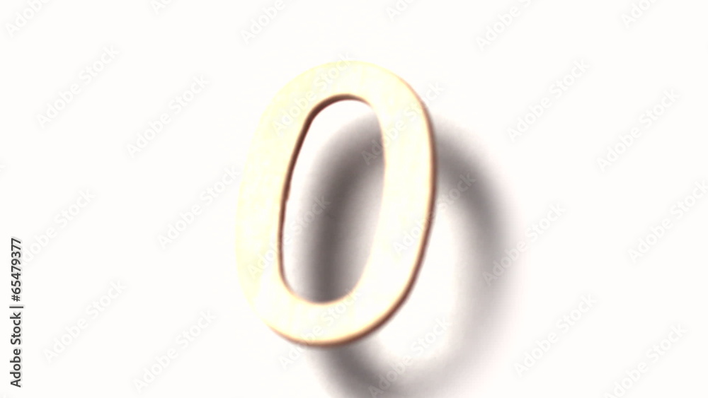 The number 0 rising on white background The number 0 rising on white background