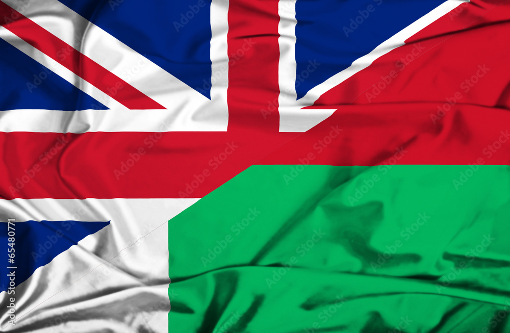 Waving flag of Madagascar and UK Waving flag of Madagascar and UK