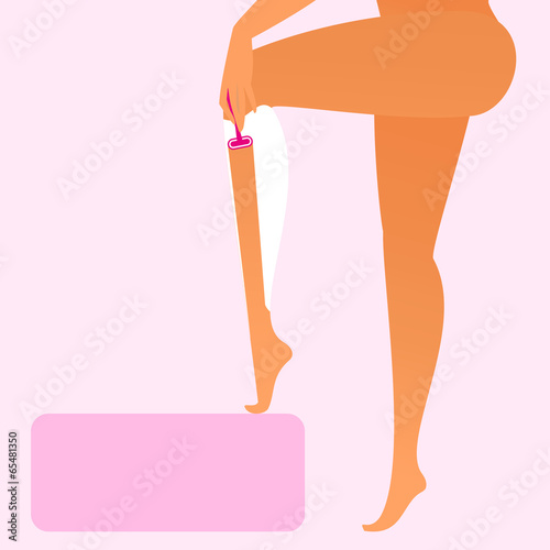 Beautiful naked woman is shaving her leg
