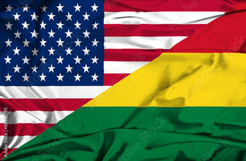 Waving flag of Bolivia and USA photo