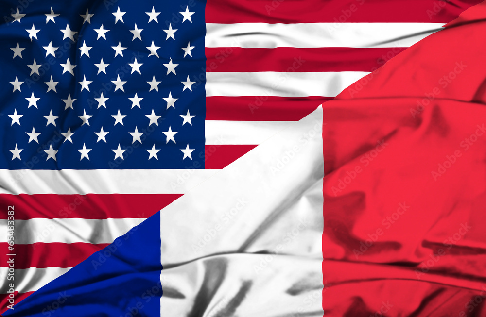 Fototapeta premium Waving flag of France and USA