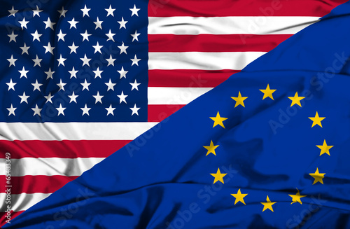 Waving flag of European Union and USA