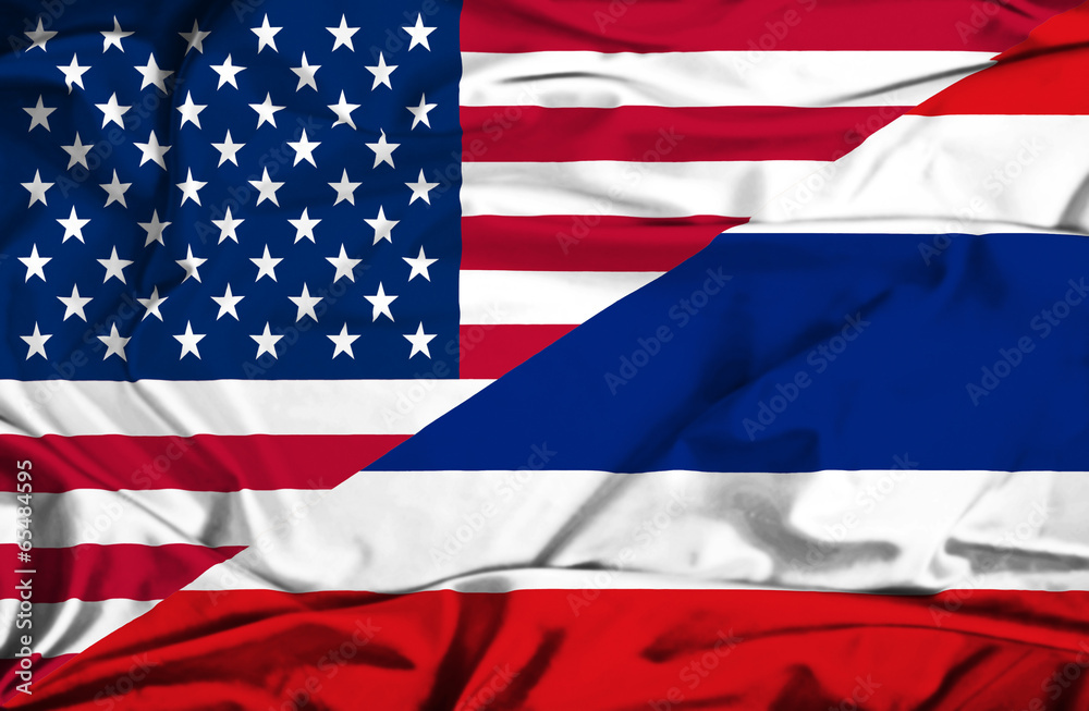 Waving flag of Thailand and USA Waving flag of Thailand and USA