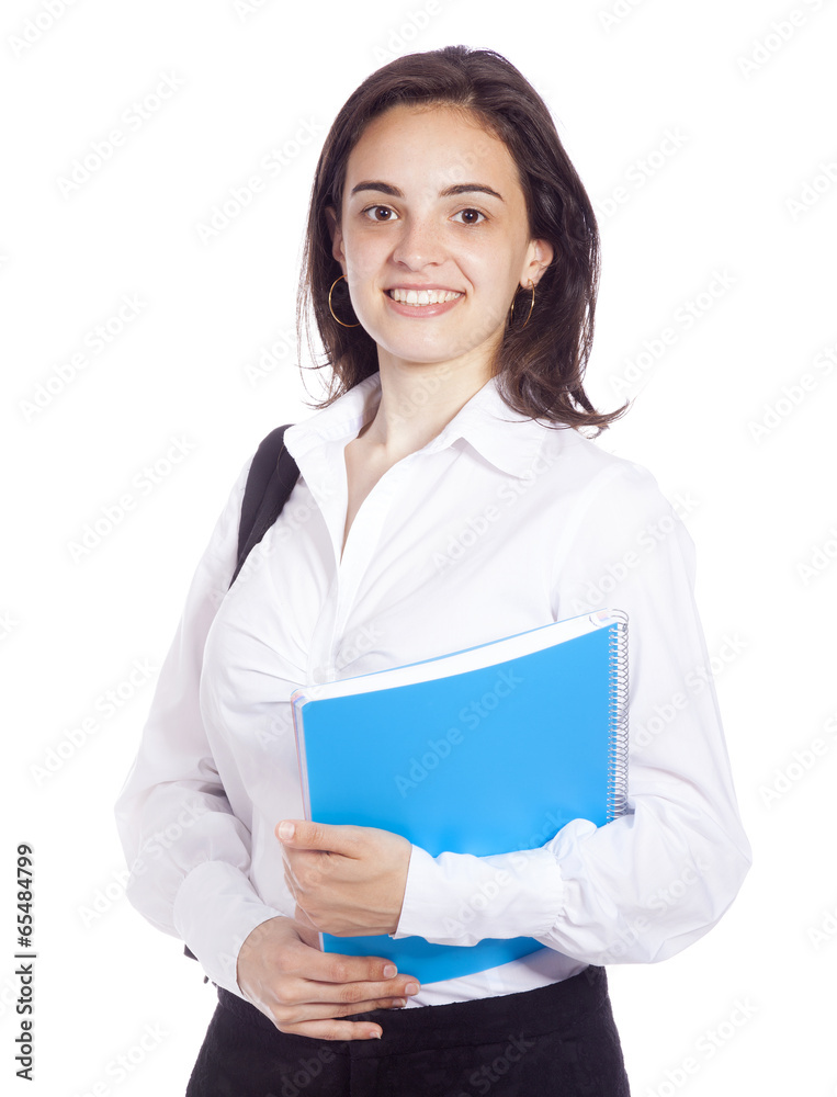 Portrait of a cheerful young student girl, isolated on white bac Portrait of a cheerful young student girl, isolated on white bac