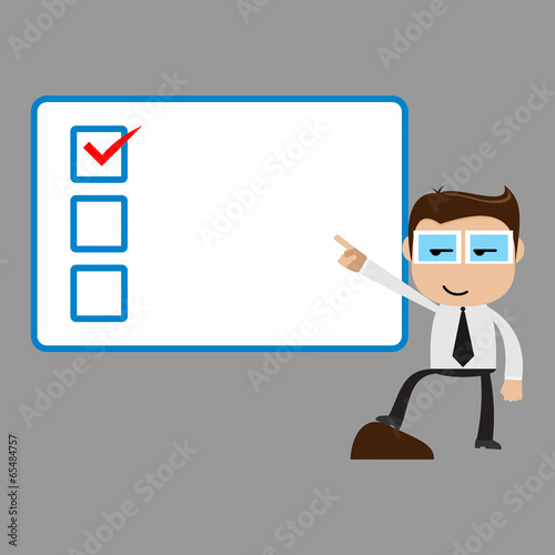 Businessman point to board