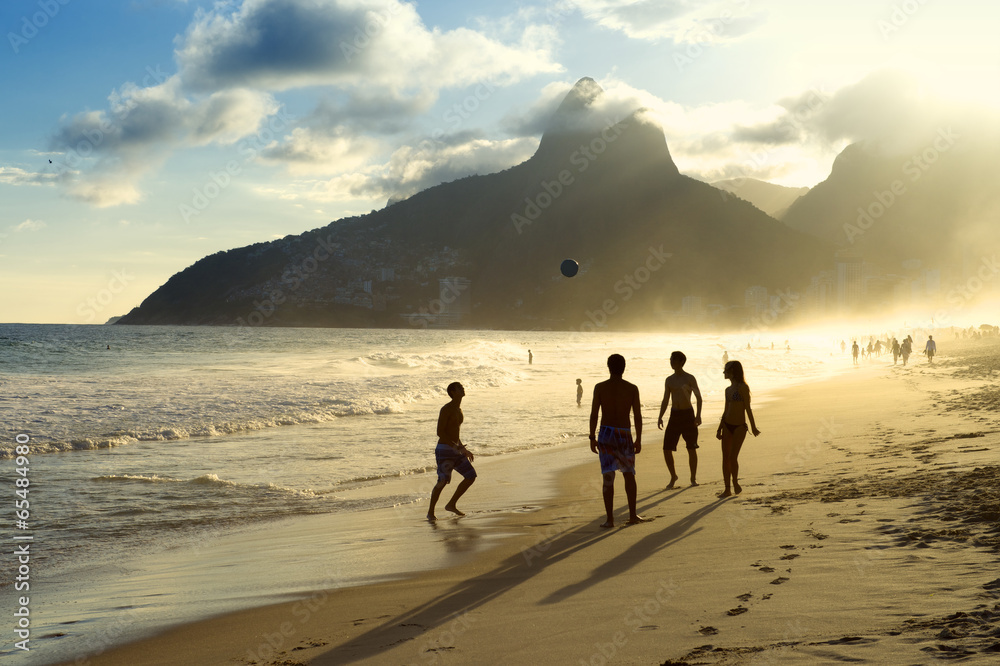 Sunset Silhouettes Playing Altinho Futebol Beach Football Brazil