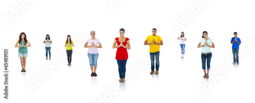 Colorful Multi Ethnic People Standing And Praying