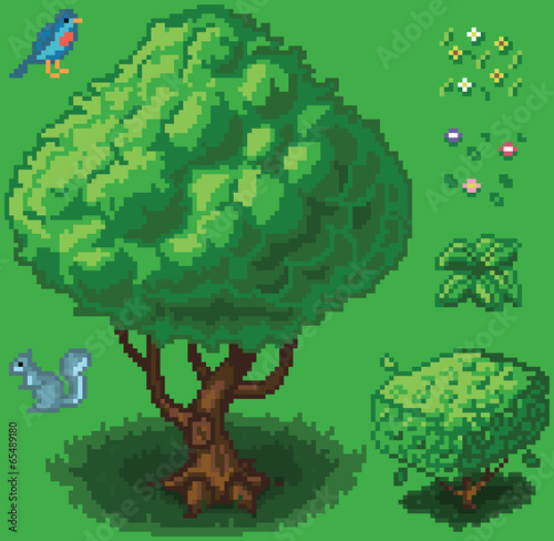 Vector Pixel Art Forest Icon Set