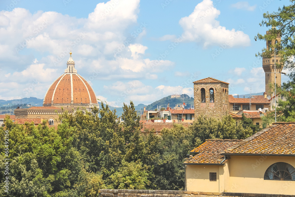 Red tiled roof on a hot summer day. Florence, Italy