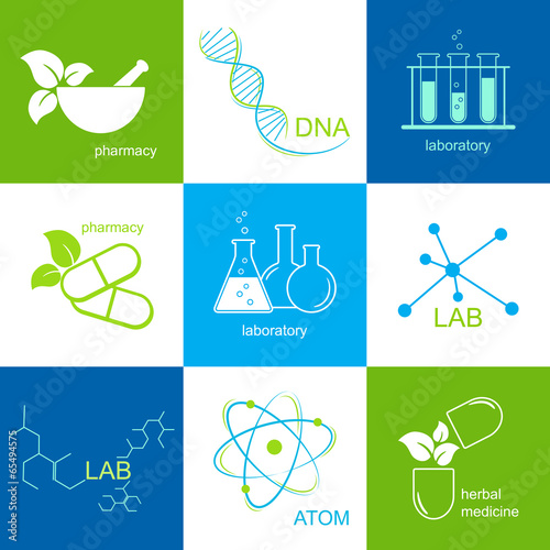 Set of icons for health care, pharmacy and laboratory