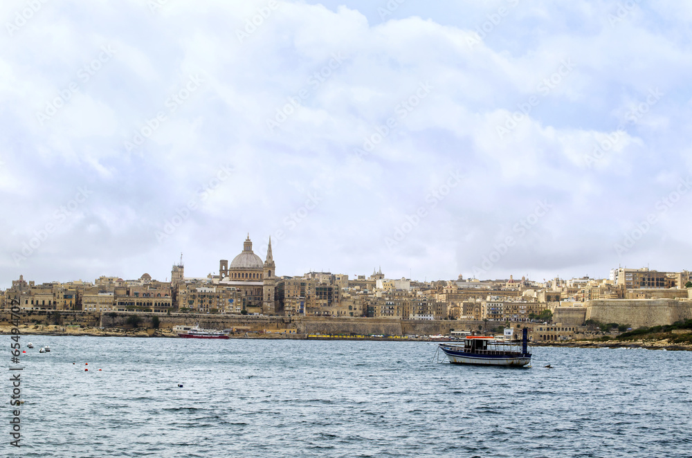 View of Valletta with the St. Pauls Cathedral, Malta.