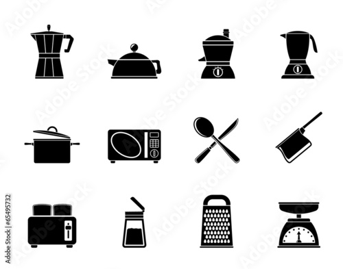 Silhouette kitchen and household equipment icons