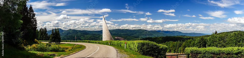 Beautiful road in green fields, natural landscape Beautiful road in green fields, natural landscape