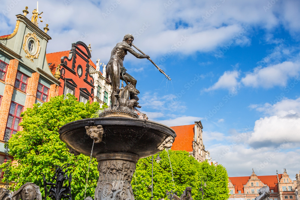 Naklejka premium Famous Neptune fountain, symbol of Gdansk, Poland
