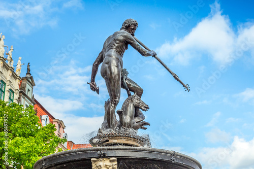 Famous Neptune fountain, symbol of Gdansk, Poland