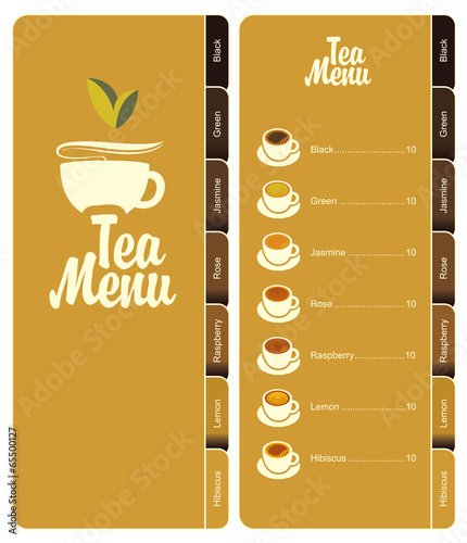 tea menu with price list and bookmarks