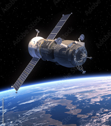 Cargo Spacecraft "Progress" Orbiting Earth
