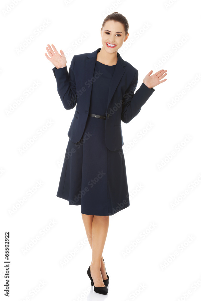 Business woman showing something or copyspase Business woman showing something or copyspase