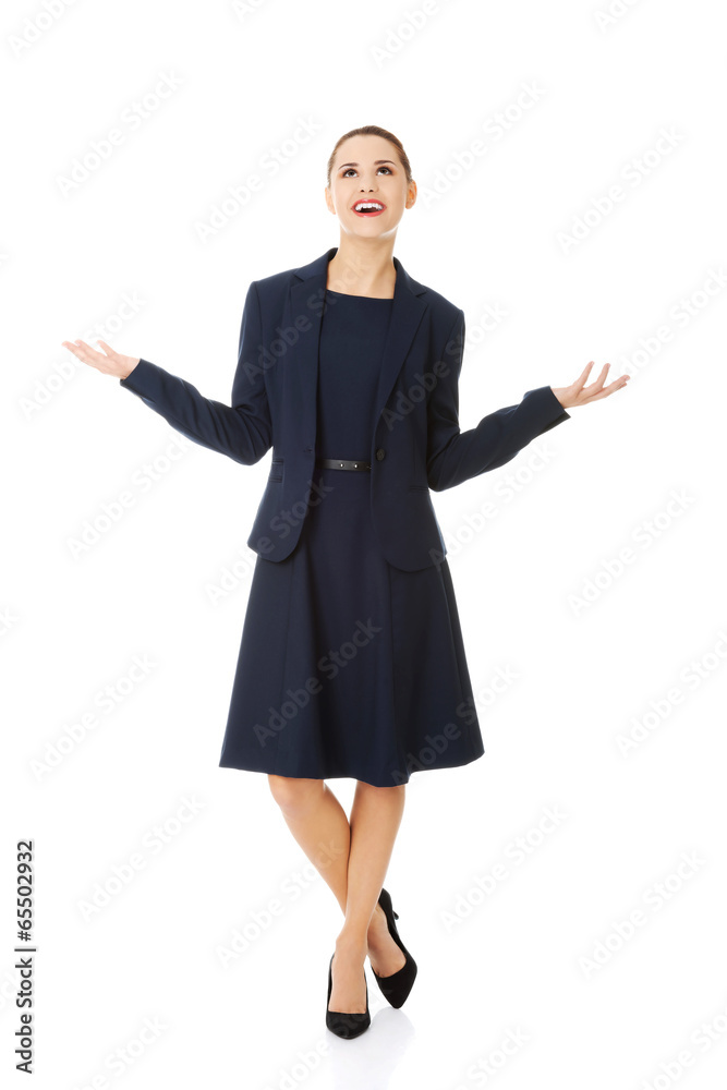 Business woman showing something or copyspase Business woman showing something or copyspase